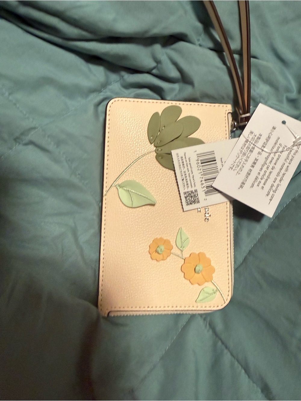 kate spade Cream Floral Appliqué Wristlet with Green and Tan Accents - Picture 3 of 9